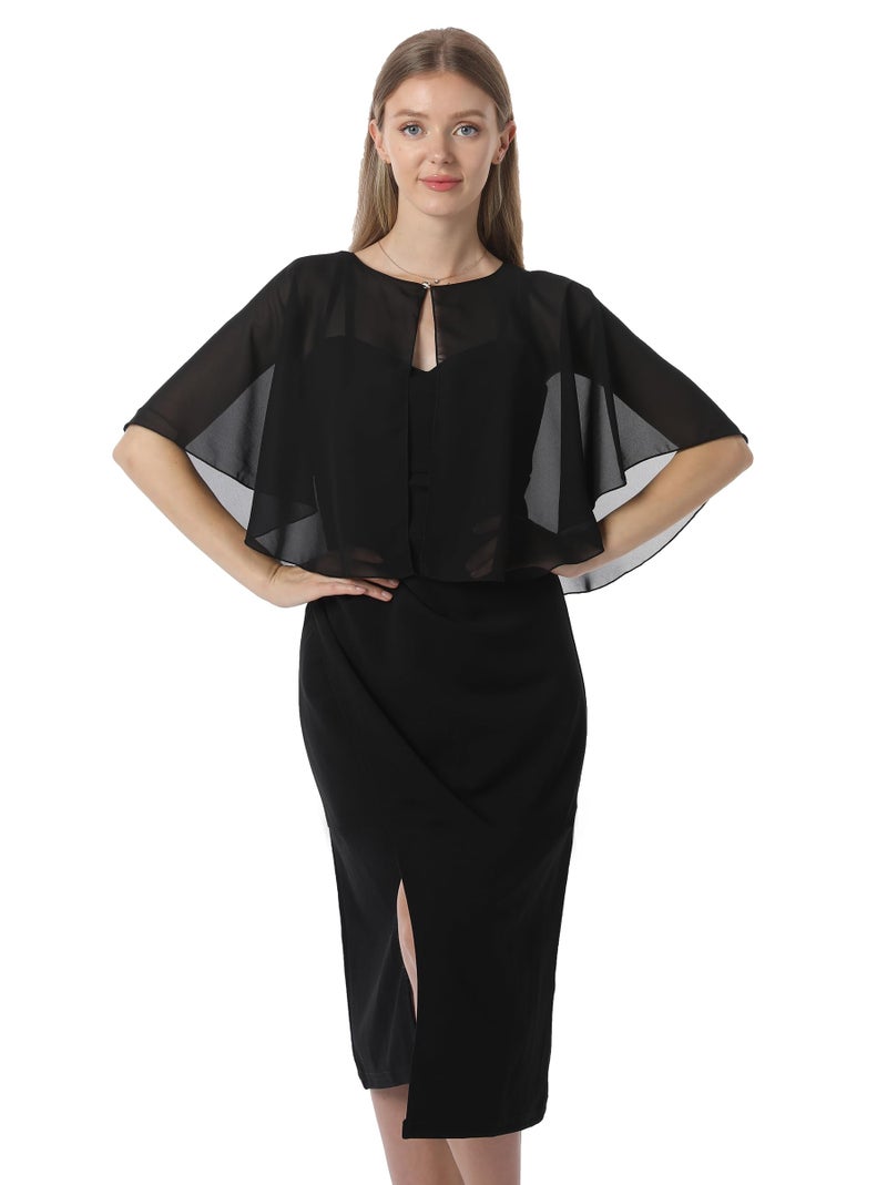Hotshawl Chiffon Capelet Women's Soft capes Shawls and Wraps for Evening Dress Wedding Cape Cover Up (Black) - Image 2